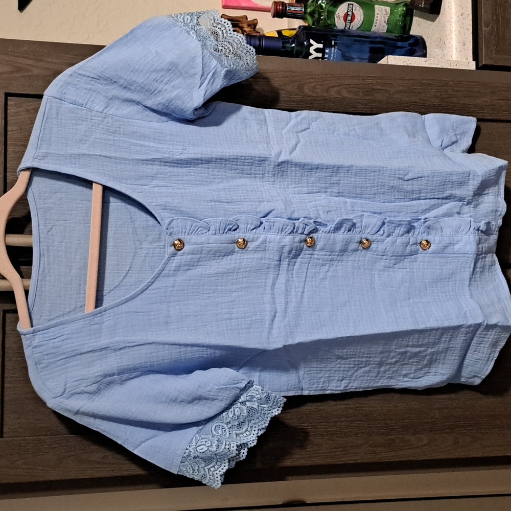 New blue ruffle cotton top - Picture 7 of 10